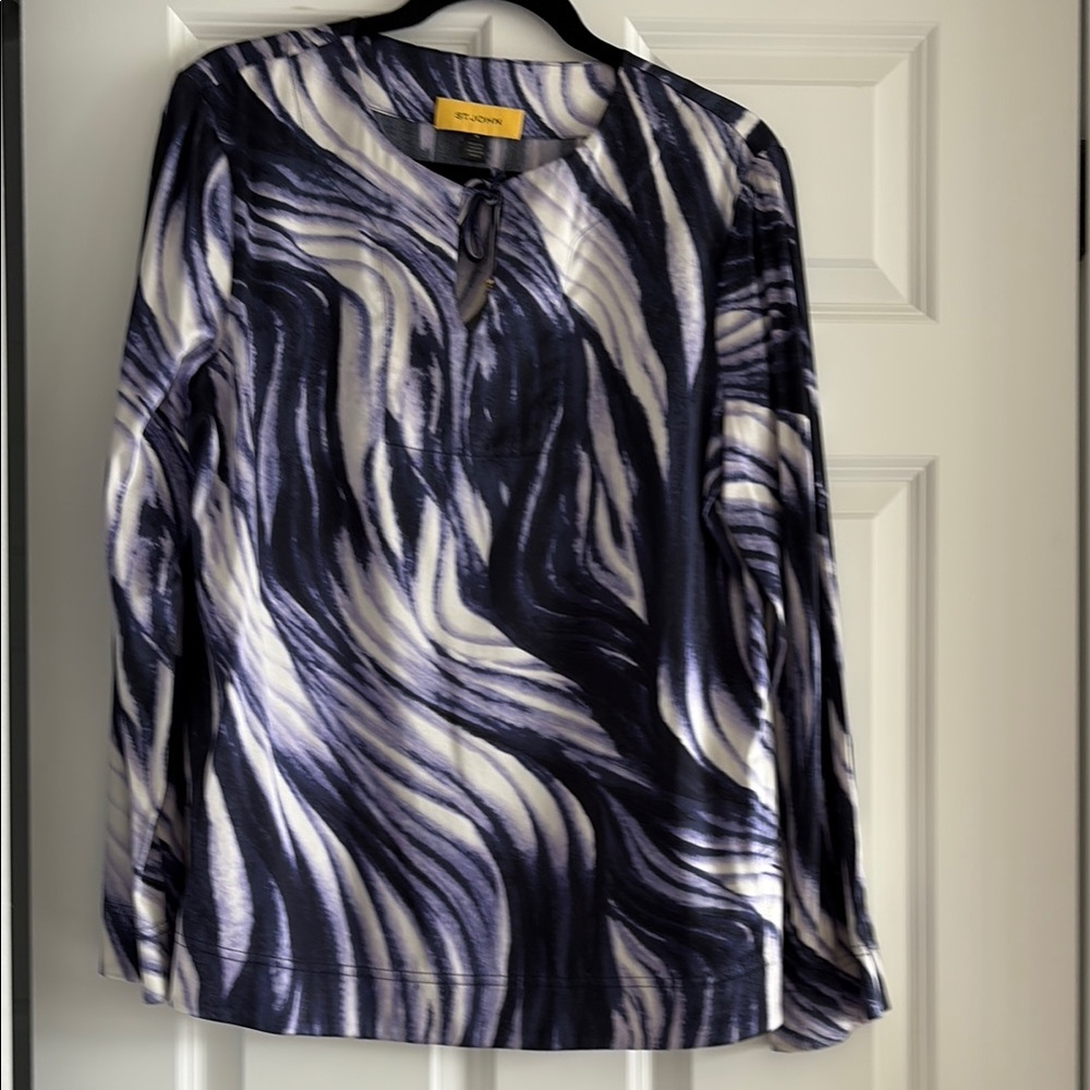 St. John's Bay Purple, Blue and White Graphic Polo Blouse